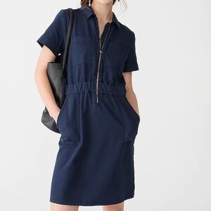 J Crew utility dress blue size 6 chambray zipper front elastic waist